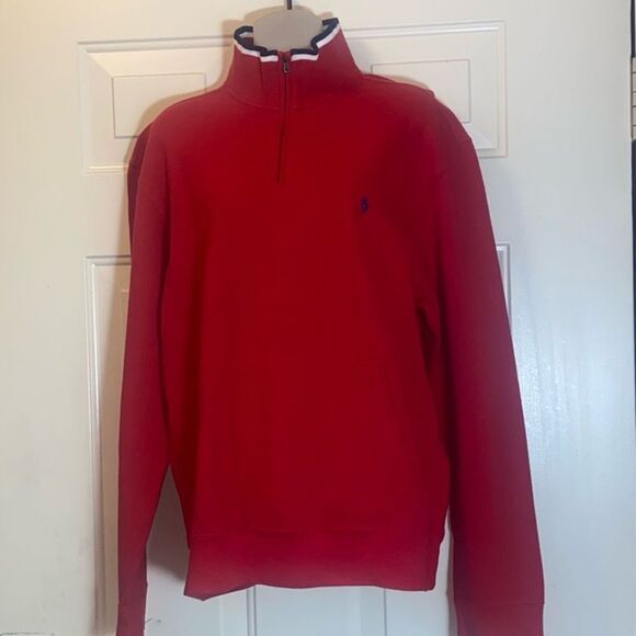 Polo By Ralph Lauren 💯 Cotton Men’s Sweater Pullover Red 1/4 Zip - Picture 13 of 16
